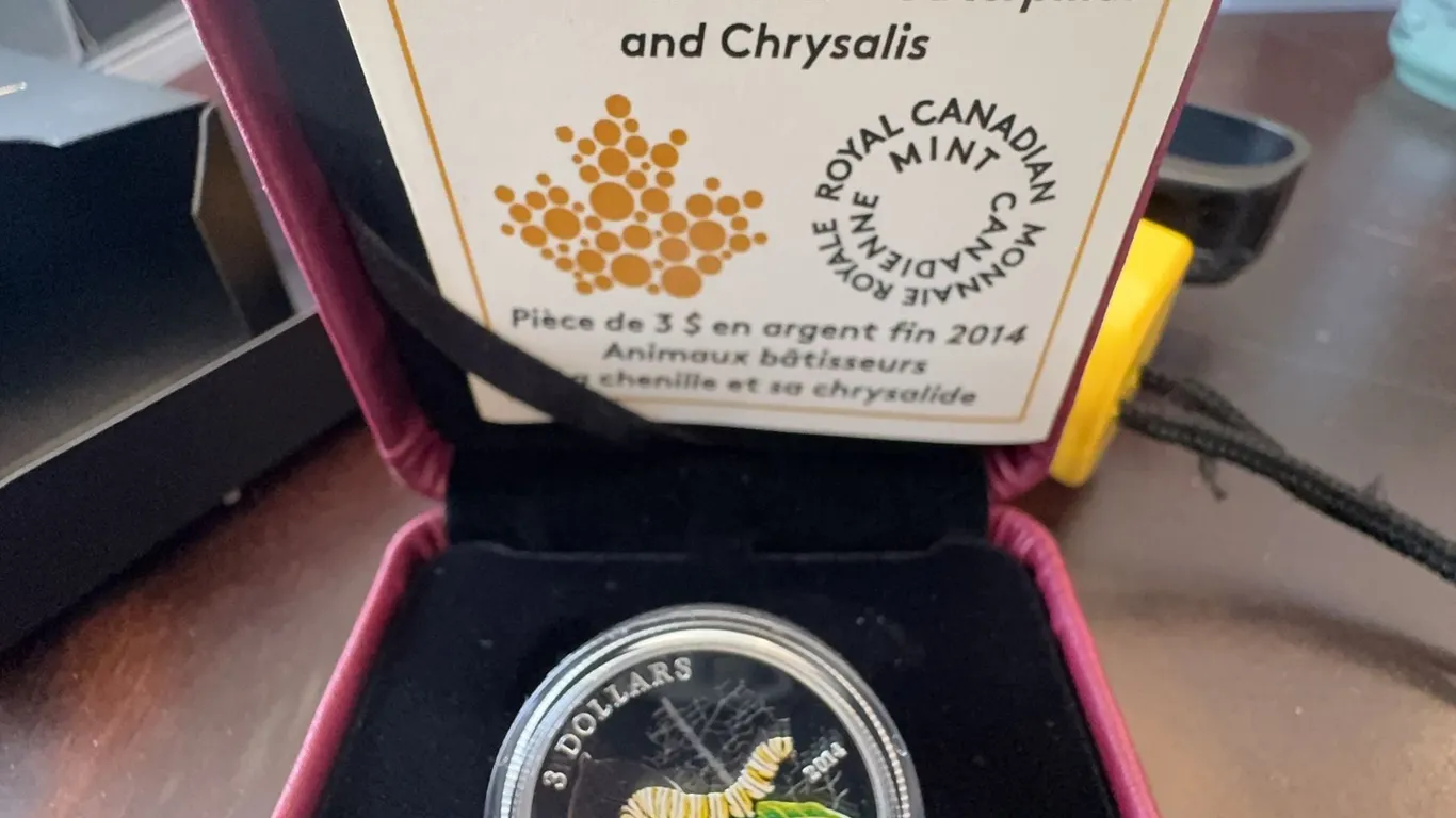 2014 $3 Fine Silver Coin Animal Architects Caterpillar and Chrysalis RCM