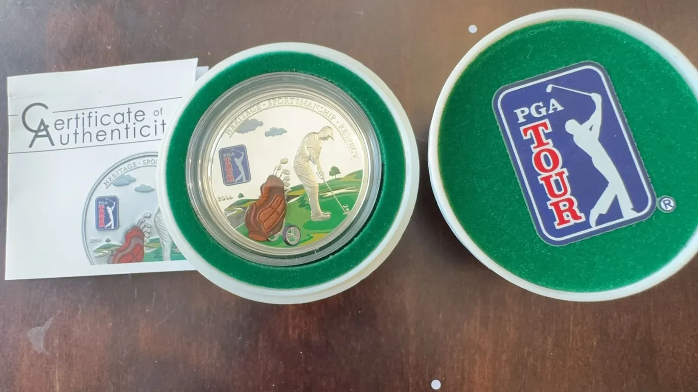 2014 PGA TOUR Golf Bag Silver Coin, 20g .925 Proof, 38.61mm, Box & COA
