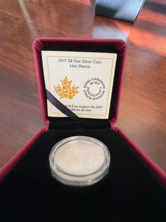 2017 $8 Fine Silver Coin Lion Dance by Royal Canadian Mint, 99.99% Silver, Boxed
