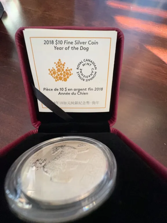 2018 $10 Fine Silver Coin Year of the Dog Royal Canadian Mint 34mm 99.99% Silver