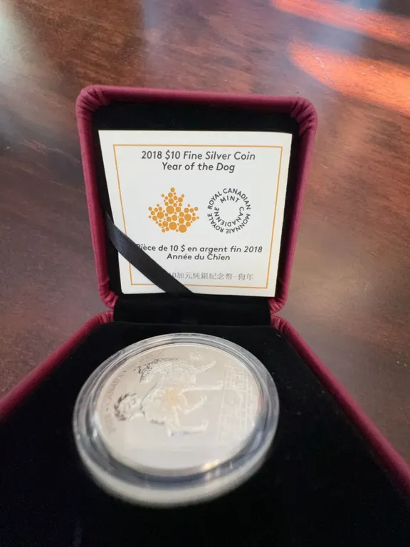 2018 $10 Fine Silver Coin Year of the Dog, 99.99% Pure, Royal Canadian Mint