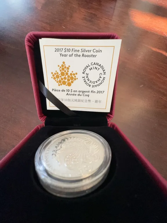 2017 Canadian $10 Fine Silver Coin Year of the Rooster with Case and COA