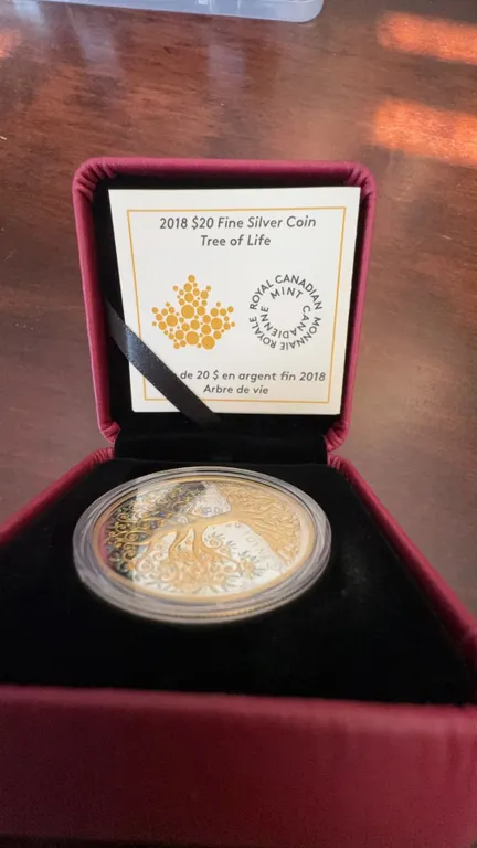 2018 $20 Fine Silver Coin Tree of Life, Royal Canadian Mint, 99.99% Silver, 38mm, 31.39g