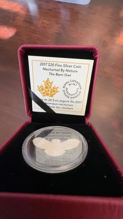 2017 $20 Fine Silver Coin Nocturnal by Nature: The Barn Owl, 99.99% Pure Silver, 38mm