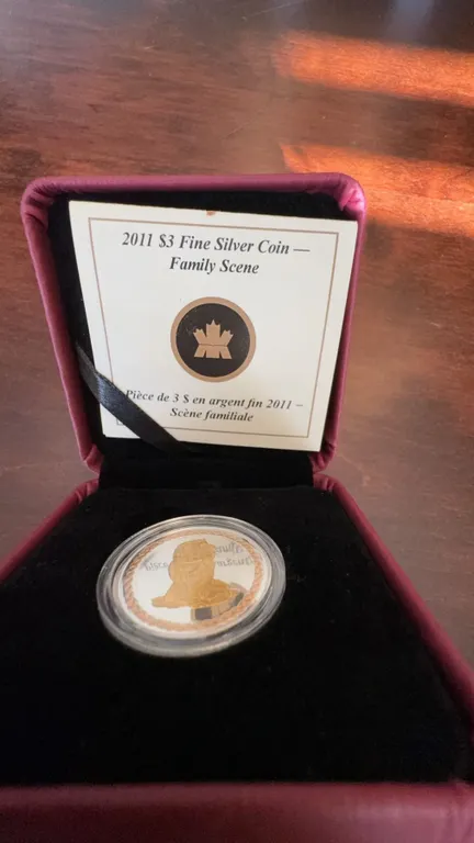 2011 $3 Fine Silver Coin Family Scene Inuit Mother and Baby, 99.99% Silver, Boxed