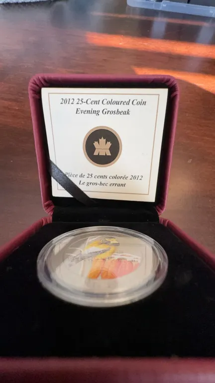 2012 Canada 25-Cent Coloured Coin Evening Grosbeak in Presentation Case