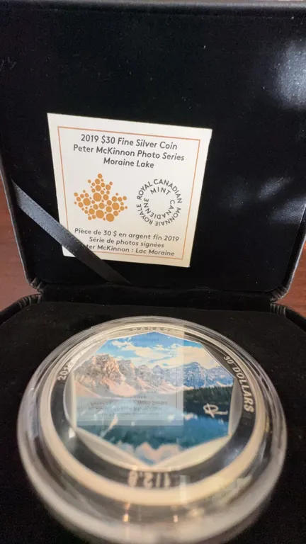 2019 $30 Fine Silver Coin Peter McKinnon Photo Series Moraine Lake, 62.69g, RCM