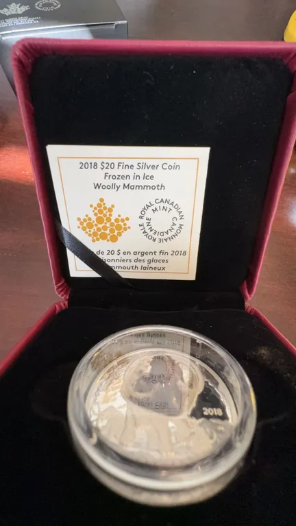 2018 $20 Fine Silver Coin 'Frozen in Ice' Woolly Mammoth, 99.99% Silver, 31.39g