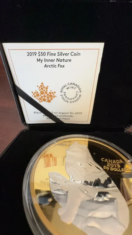 2019 $50 Fine Silver Coin My Inner Nature Arctic Fox Gold-Plated with Case