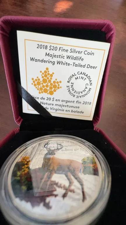 2018 $20 Fine Silver Coin Majestic Wildlife Wandering White-Tailed Deer, 99.99% Pure