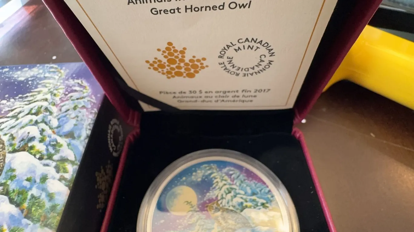 2017 $30 Fine Silver Coin Animals in the Moonlight Great Horned Owl Royal Canadian Mint
