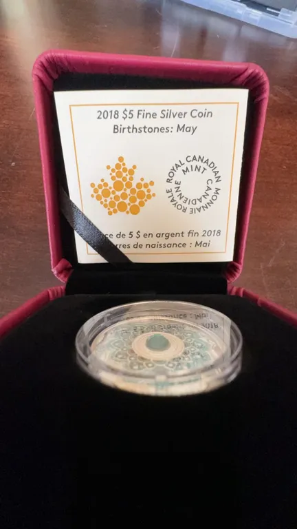2018 Royal Canadian Mint $5 Fine Silver Birthstones May Coin w/ Swarovski Crystal