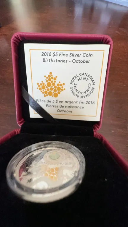 2016 $5 Fine Silver Coin Birthstones October Royal Canadian Mint 99.99% Silver