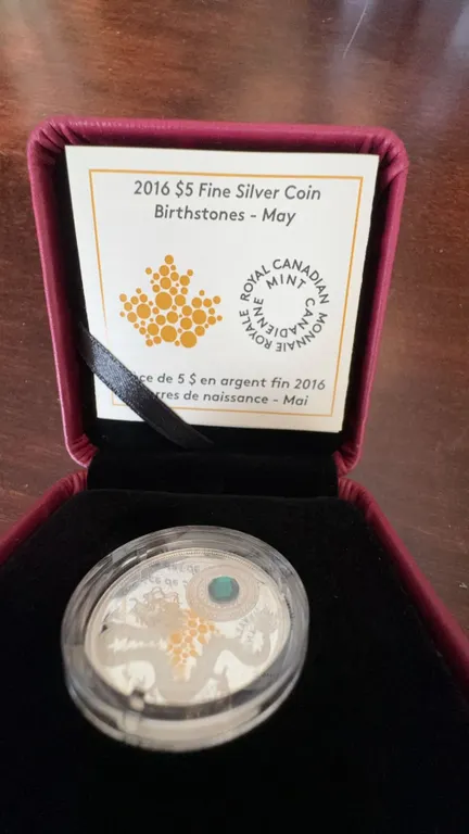 2016 $5 Fine Silver Coin Birthstones May with Swarovski Crystal