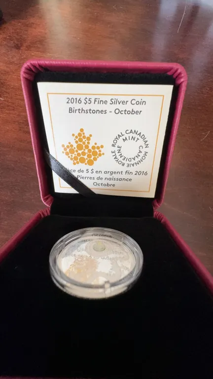 2016 $5 Fine Silver Coin Birthstones October Royal Canadian Mint in Case