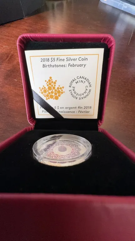 2018 $5 Fine Silver Coin Birthstones: February Royal Canadian Mint, Swarovski Amethyst