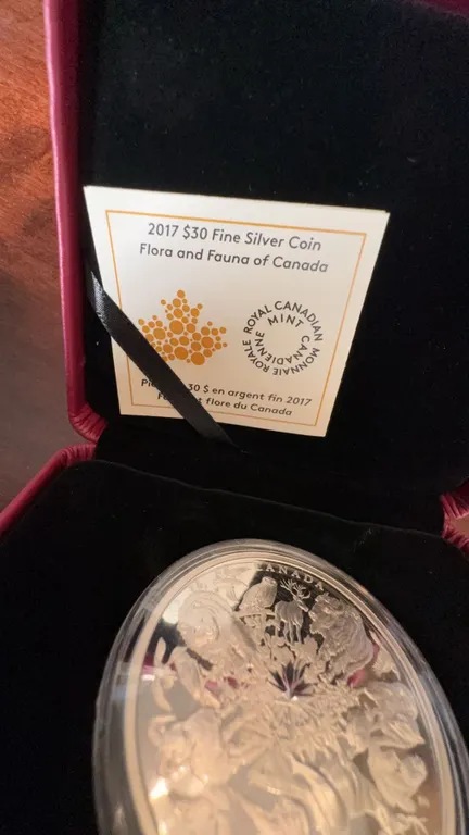 2017 $30 Fine Silver Coin Flora and Fauna of Canada 50mm 99.99% Pure Silver