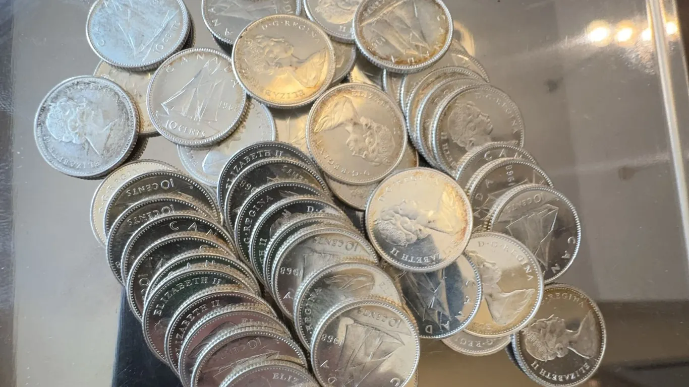 MS Silver 1968 Canada 10 Cent Dimes, 117.1g Bulk Lot, Queen Elizabeth II