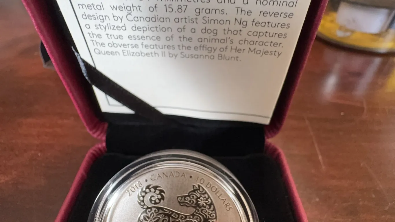2018 Canada $10 Fine Silver Coin Year of the Dog, 99.99% Pure, 15.87g, Simon Ng Design
