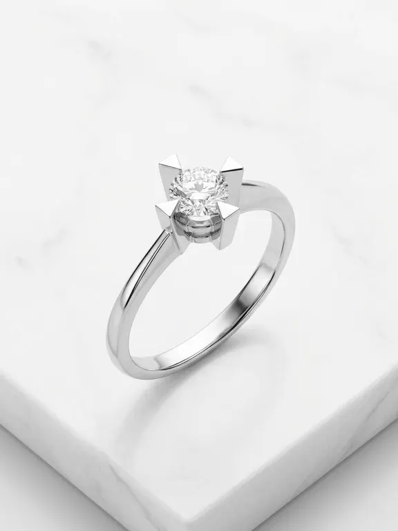 18K White Gold Solitaire Ring with Round Diamond Center, Hallmarked AU 750, 1.7g