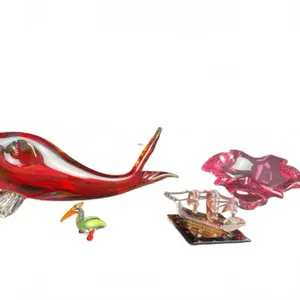 Four Assorted Art Glass Miniatures: Whale, Bird, Dish, Ship
