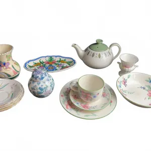 Floral China and Porcelain Tableware Including Teapot, Plates, Bowls, and Vases