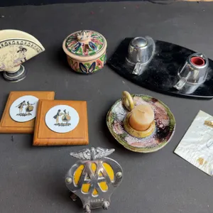Collectibles Including AA Badge, Inkwell, Coasters, Trinket Box, Candle Holder