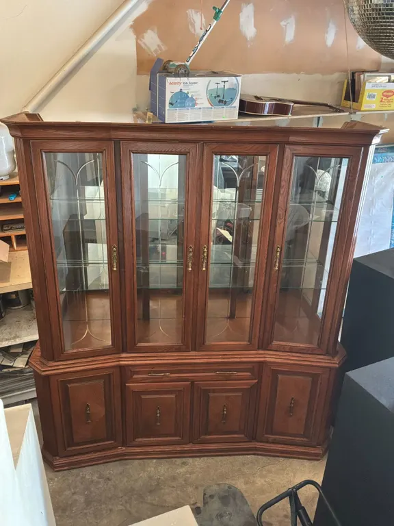 Wood and Glass China Cabinet With Display Shelves and Storage, 70 x 77.5 x 20.5 Inches