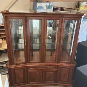 Wood and Glass China Cabinet With Display Shelves and Storage, 70 x 77.5 x 20.5 Inches