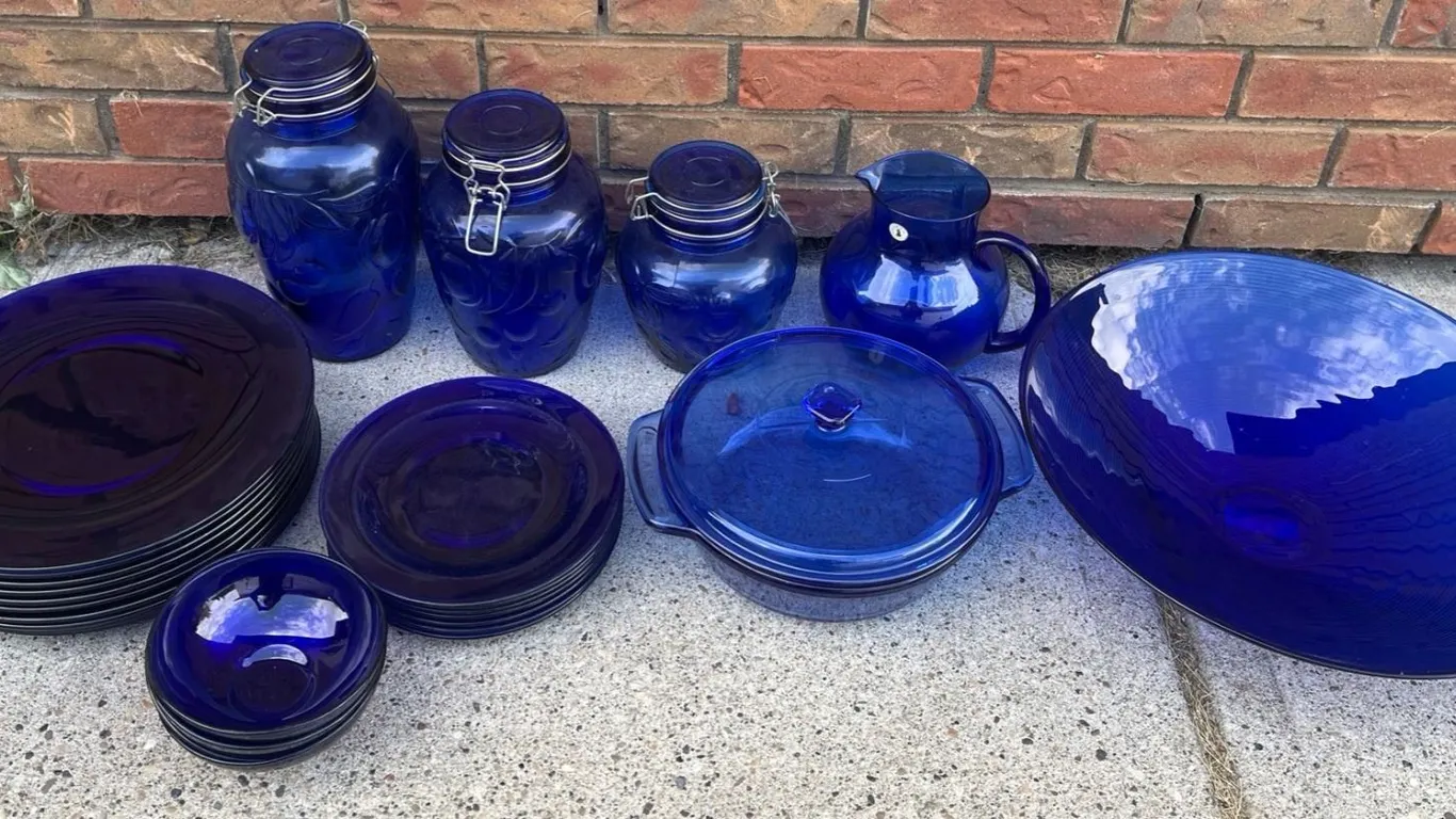 Cobalt Blue Glass Dinnerware, Anchor Hocking Overware Casserole, Jars, Bowls, Plates