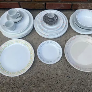 Dining Set Lot With Plates, Cups, Saucers, Bowls, Decorative Pieces