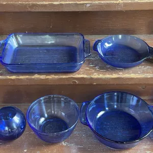 7 Anchor Hocking Cobalt Blue Ovenware: Vases, Bowls, Casserole, Baking Dish