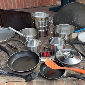 Stainless Steel Cookware, Frying Pans, Utensils, Knives, and Bakeware