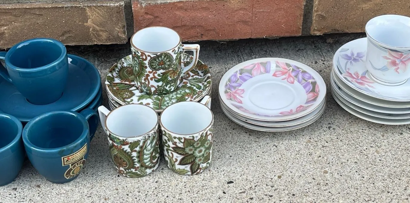 Three Sets of Demitasse Cups and Saucers, Mixed Makers, China, Japan, Maxwell & Williams
