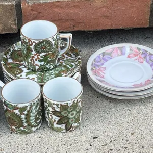 Three Sets of Demitasse Cups and Saucers, Mixed Makers, China, Japan, Maxwell & Williams