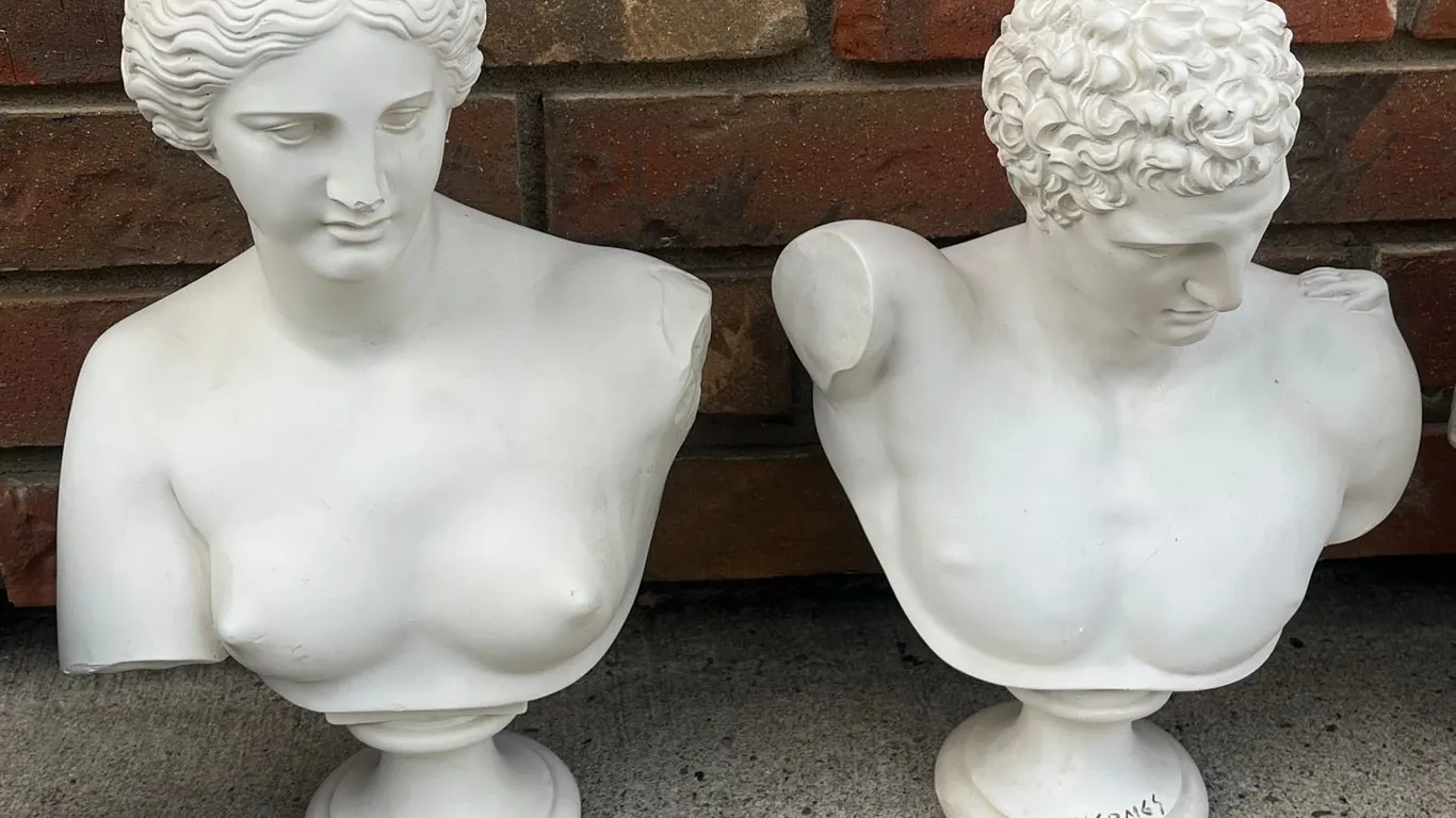 Plaster Busts, Hermès and Aphrodite, Approx. 30 cm Tall Each