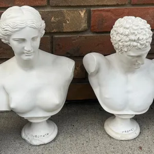 Plaster Busts, Hermès and Aphrodite, Approx. 30 cm Tall Each
