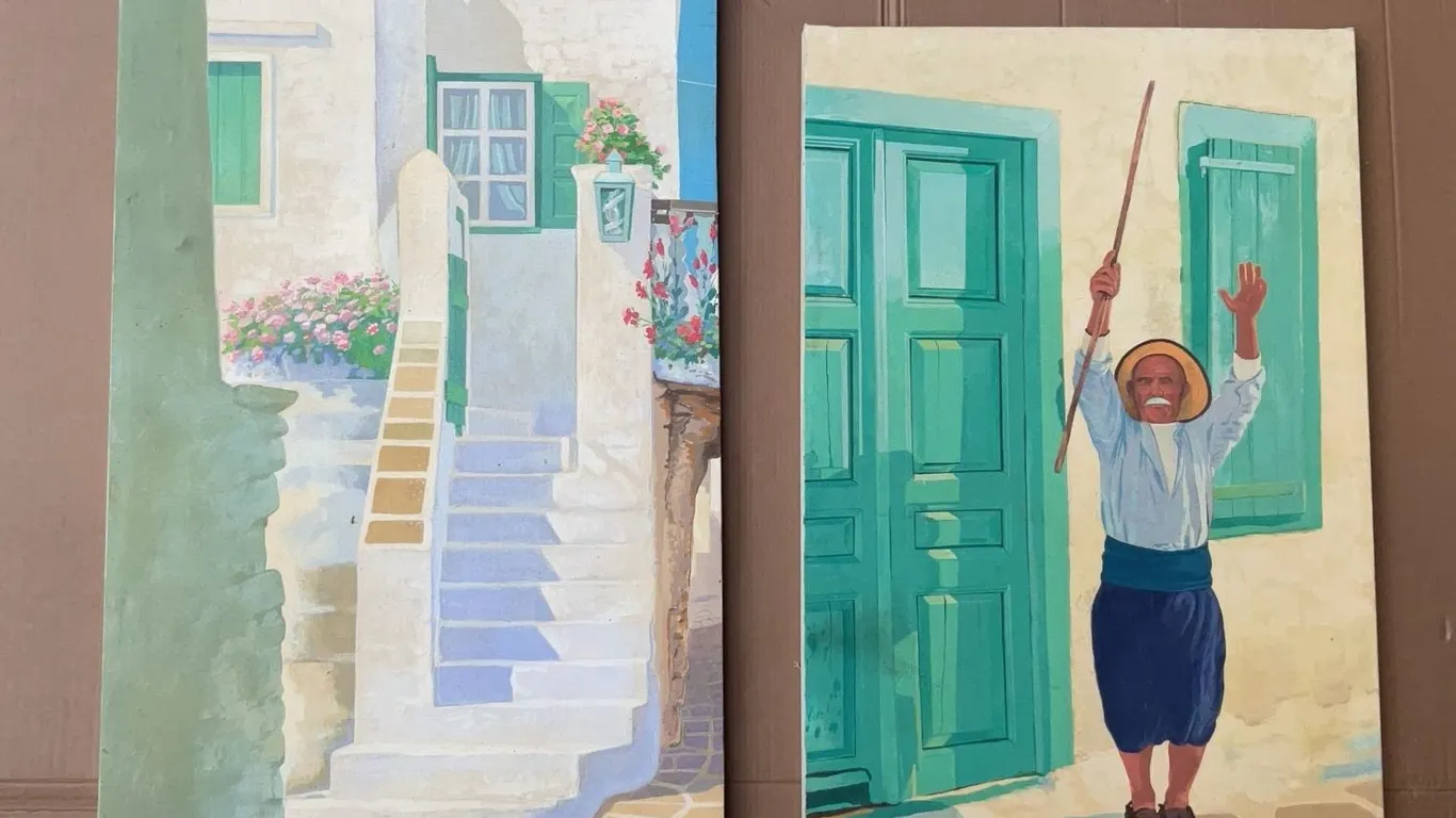 Oil Paintings by J. Zarkadas, Unframed, 30"x60" and 28 1/4"x48", Some Damage