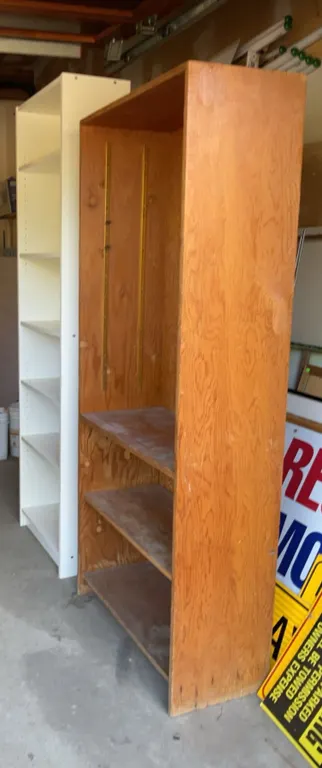Three Shelves: Two Plywood, One Pressed Board, Various Sizes and Materials