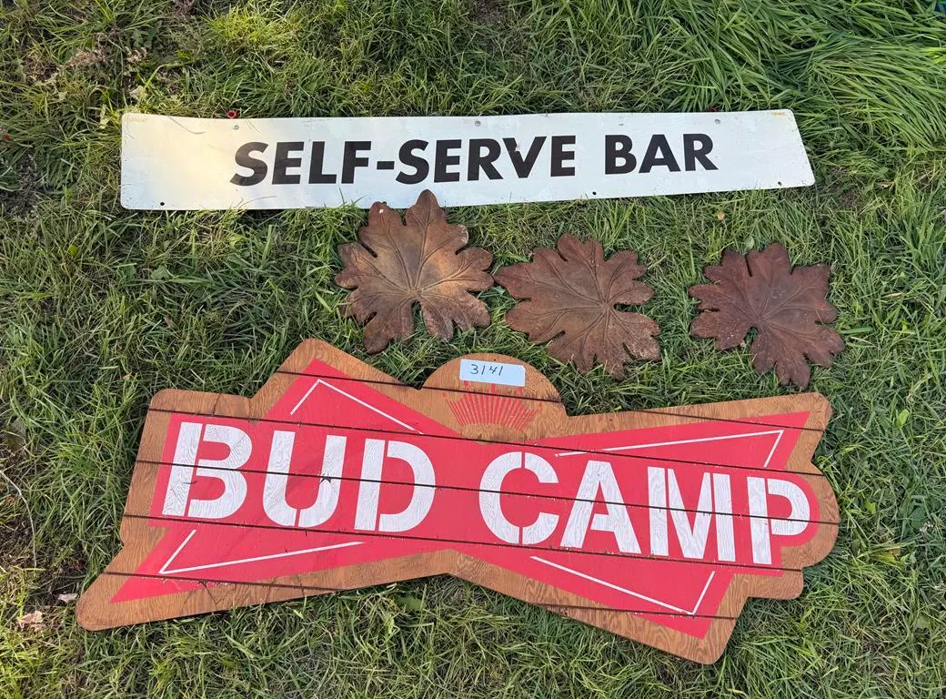 Bar Signs and (3) Tin Maple Leaves