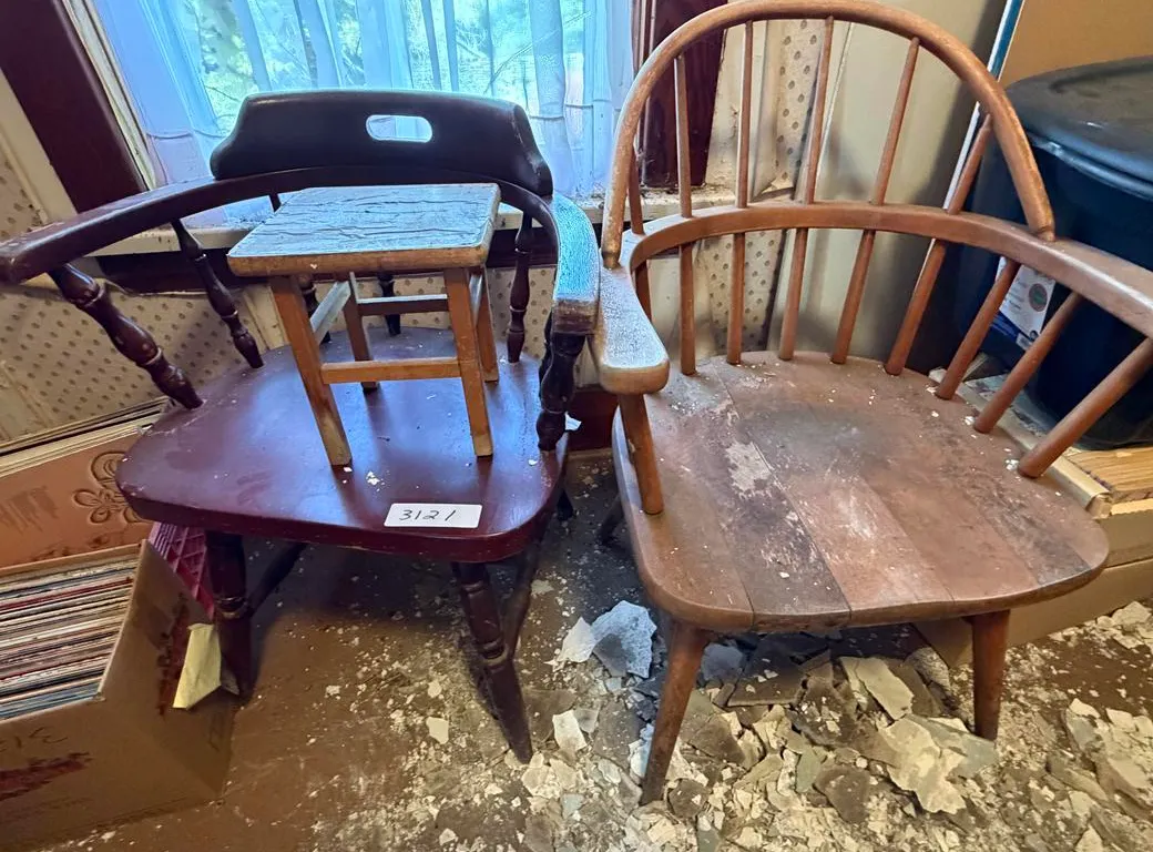 (2) Wood Chairs and Stool