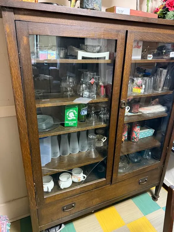 Vintage China Cabinet with Glass Contents