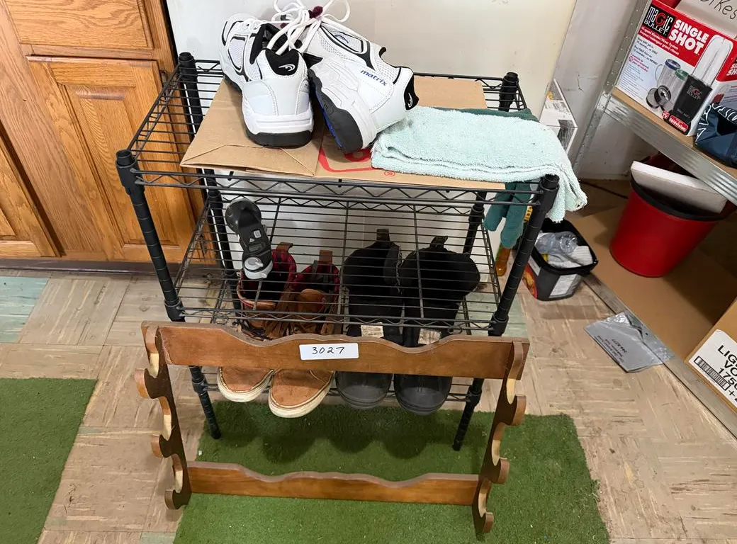 Metal Shelf, Gun Rack, Size 13 Runners and Boots