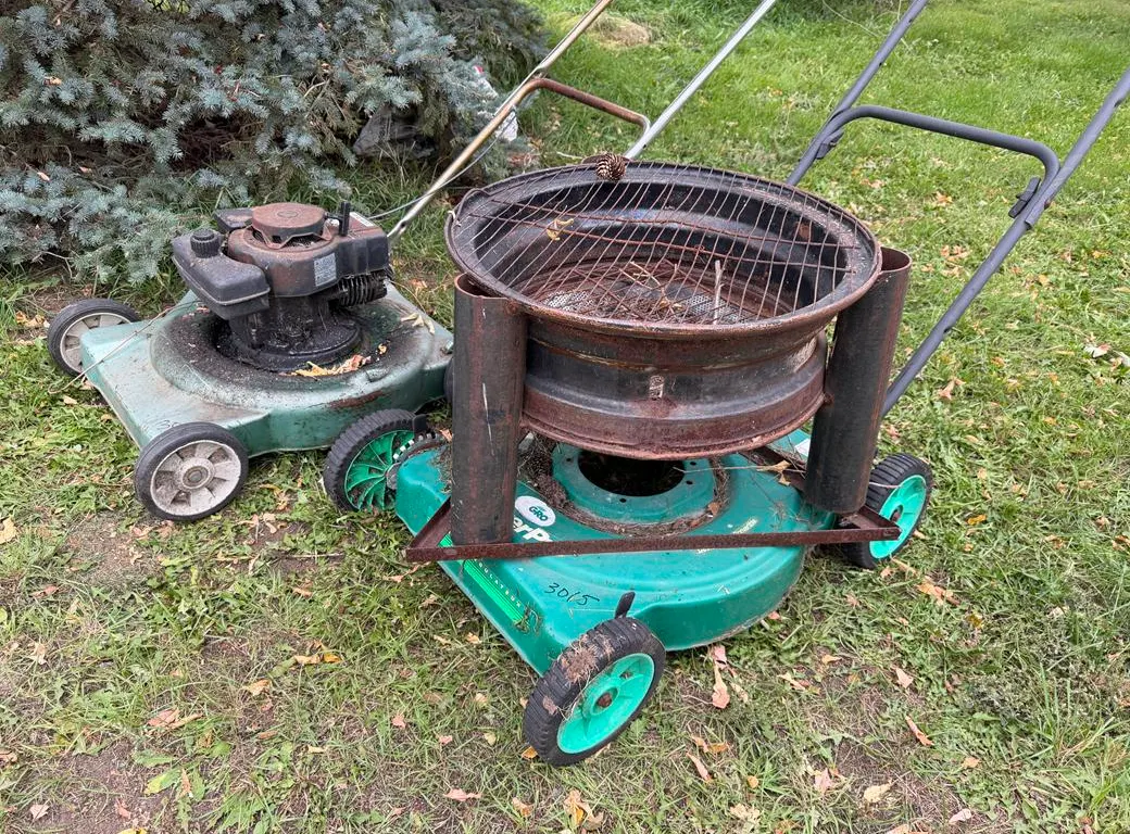 Portable Fire Pit and Gas Lawn Mower