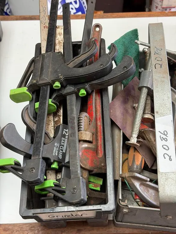 Bar Clamps, Pipe Wrench and Tools