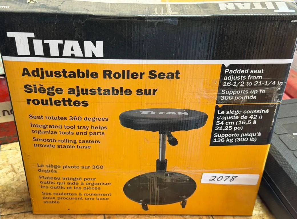 Unused Adjustable Roller Seat with Tool Tray