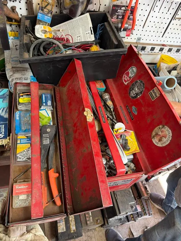 Red Tool Box, Rivet Gun & Electrical Wire