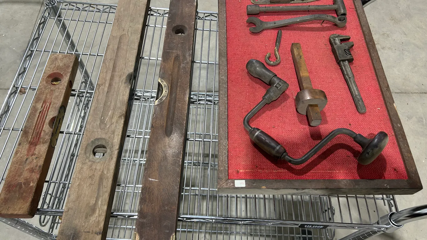 Vintage Wood Working Tool Display - 3 Wooden Levels