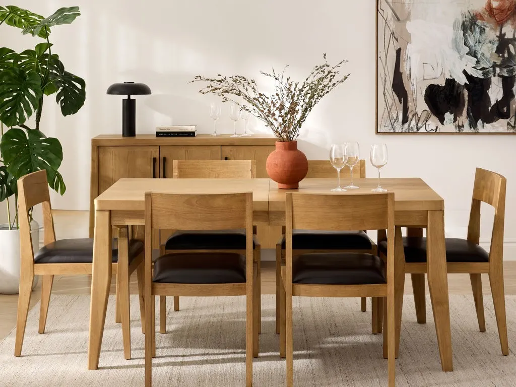 Breeze Dining Table w/(6) Dining Chairs and 3-Door Buffet.