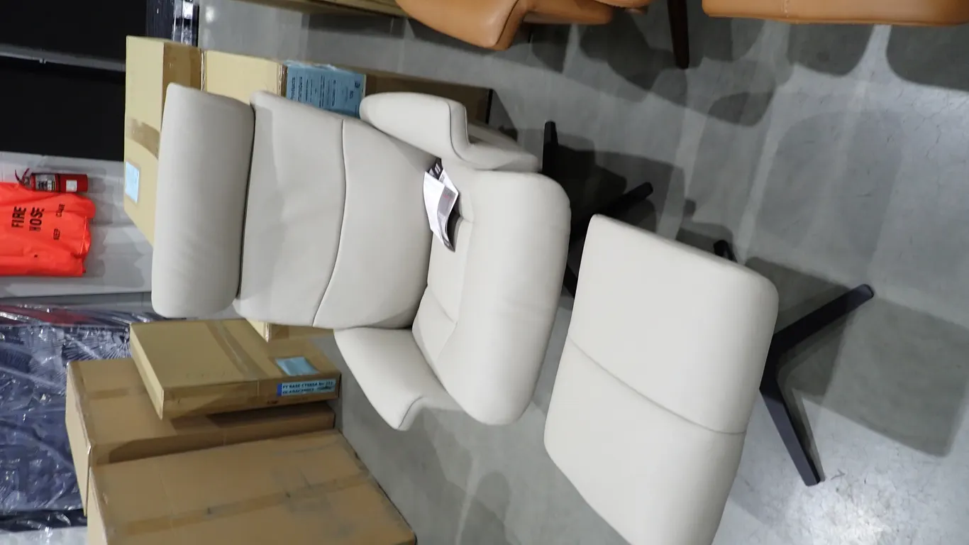 Scandi Norway Harbor M Size Grace Cinder Ice Leather Recliner and Ottoman.